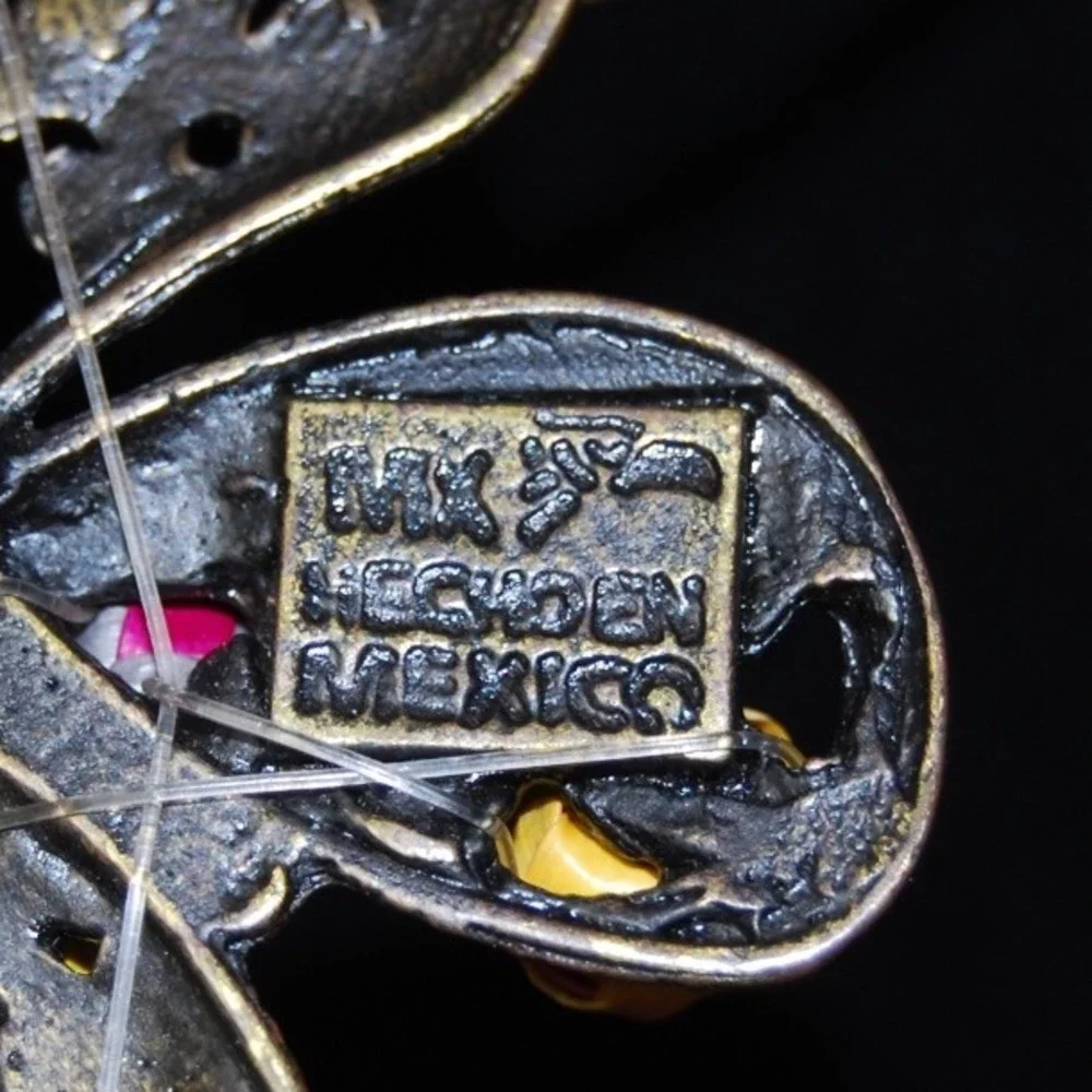Vintage Canasta Butterfly necklace Mexican jewelry Multicolor Brass‎